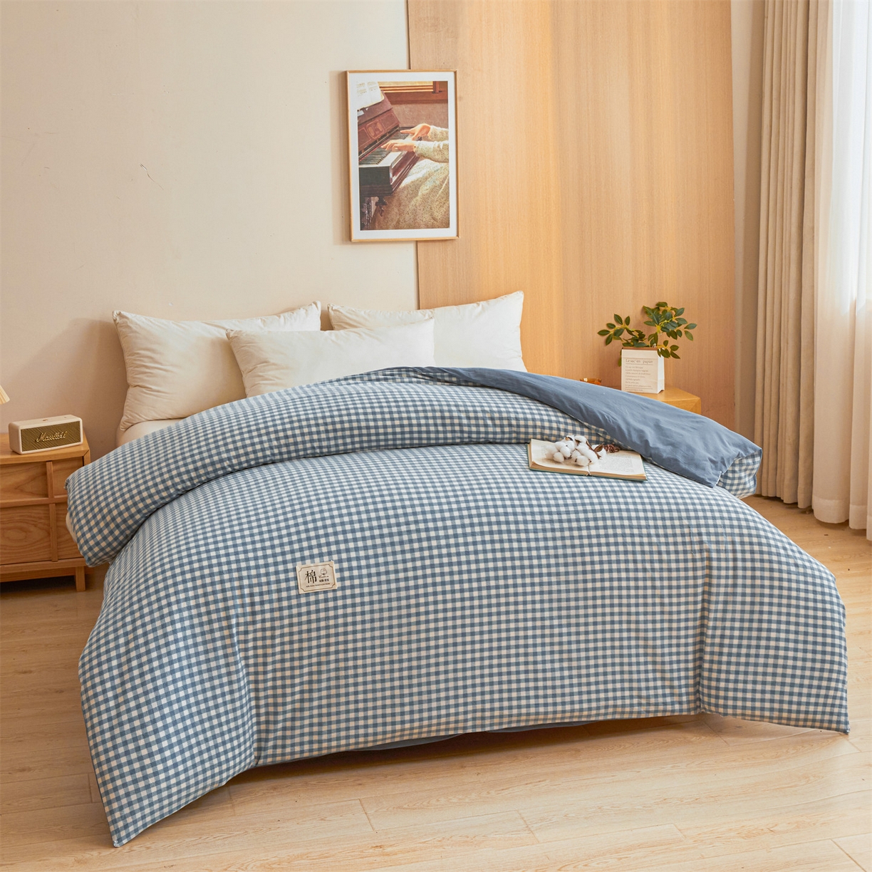 91家纺网 家纺一手货源 找家纺 梵蒂莎 2025新款可拆卸棉花被（场景1） 海盐小格