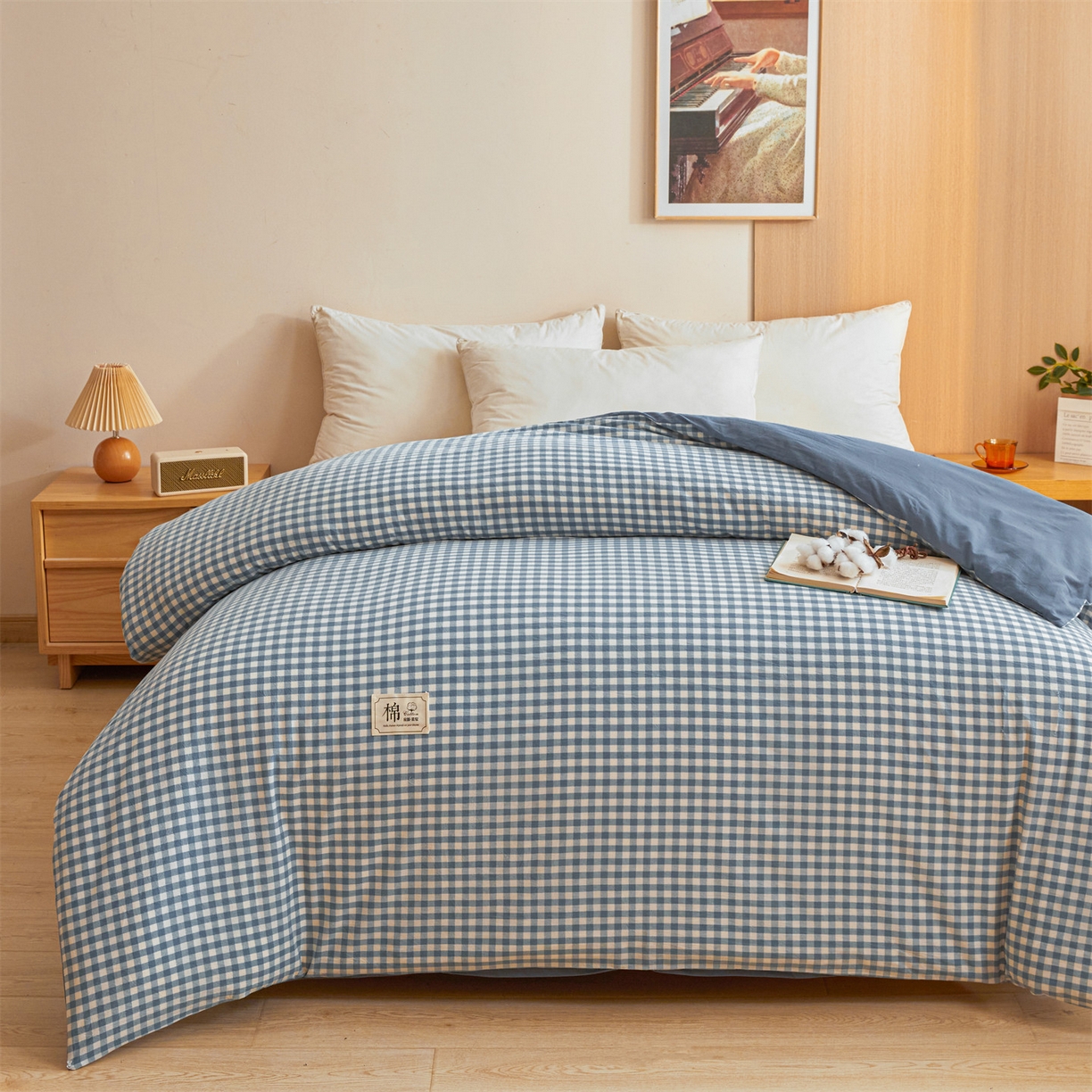 91家纺网 家纺一手货源 找家纺 梵蒂莎 2025新款可拆卸棉花被（场景1） 海盐小格