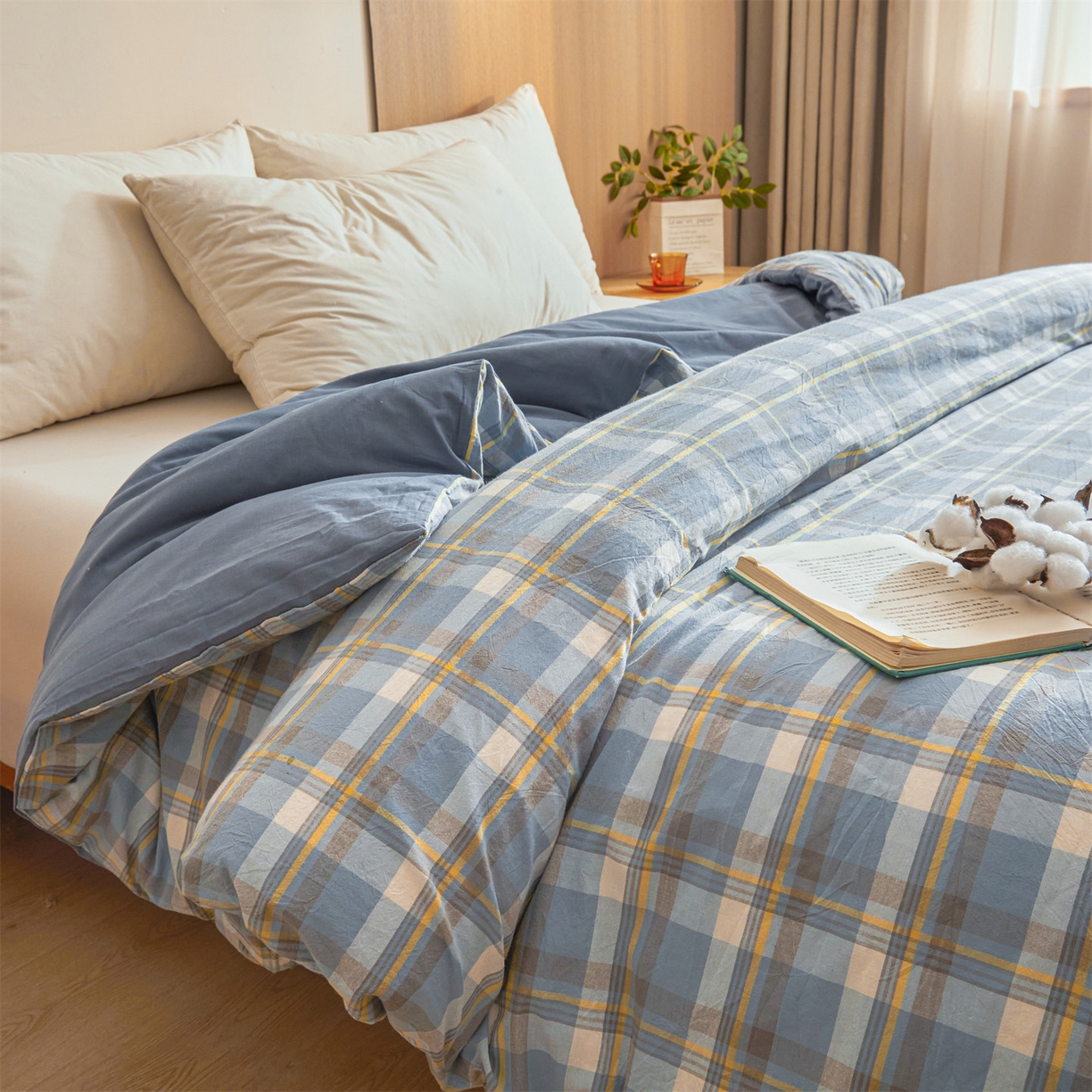 91家纺网 家纺一手货源 找家纺 梵蒂莎 2025新款可拆卸棉花被（场景1） 素格晴蓝