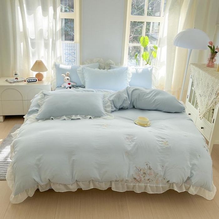 91家纺网 家纺一手货源 找家纺 （总）AB家纺2025新款 水洗棉绣花四件套