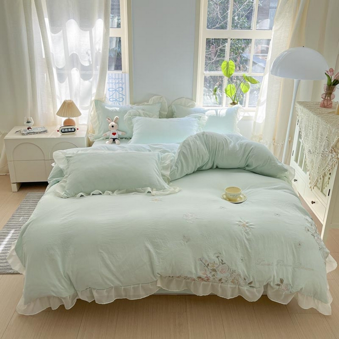 91家纺网 家纺一手货源 找家纺 （总）AB家纺2025新款 水洗棉绣花四件套