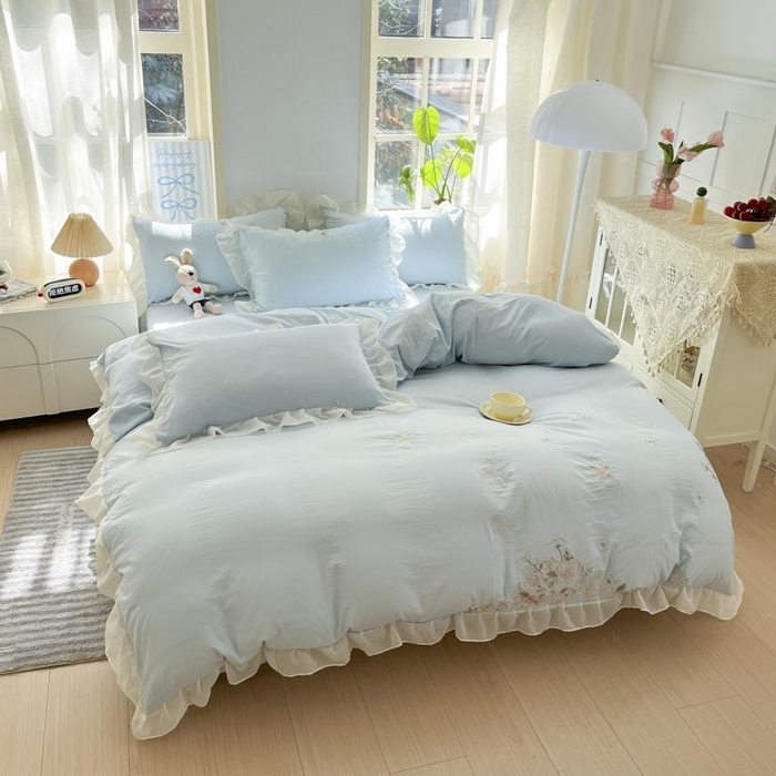 91家纺网 家纺一手货源 找家纺 （总）AB家纺2025新款 水洗棉绣花四件套