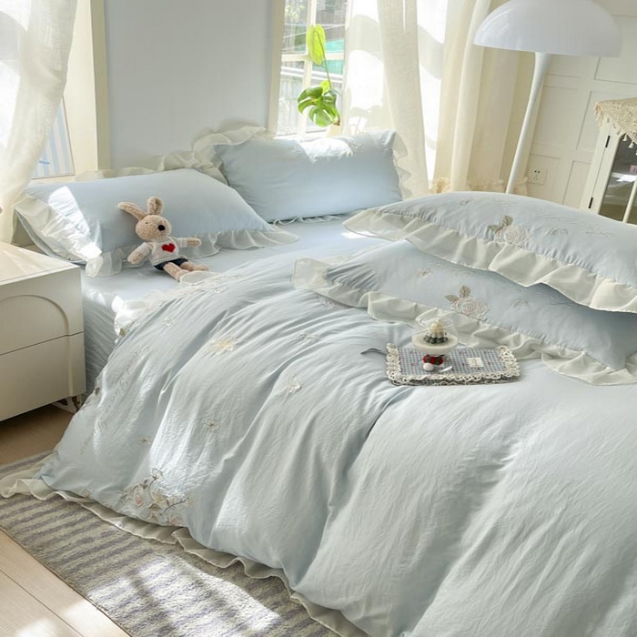 91家纺网 家纺一手货源 找家纺 （总）AB家纺2025新款 水洗棉绣花四件套