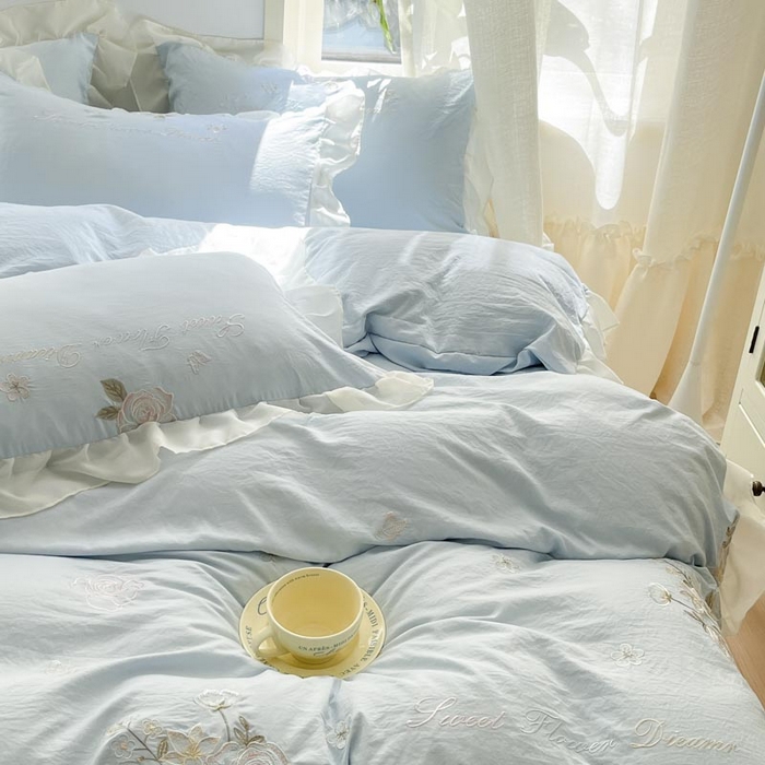 91家纺网 家纺一手货源 找家纺 （总）AB家纺2025新款 水洗棉绣花四件套