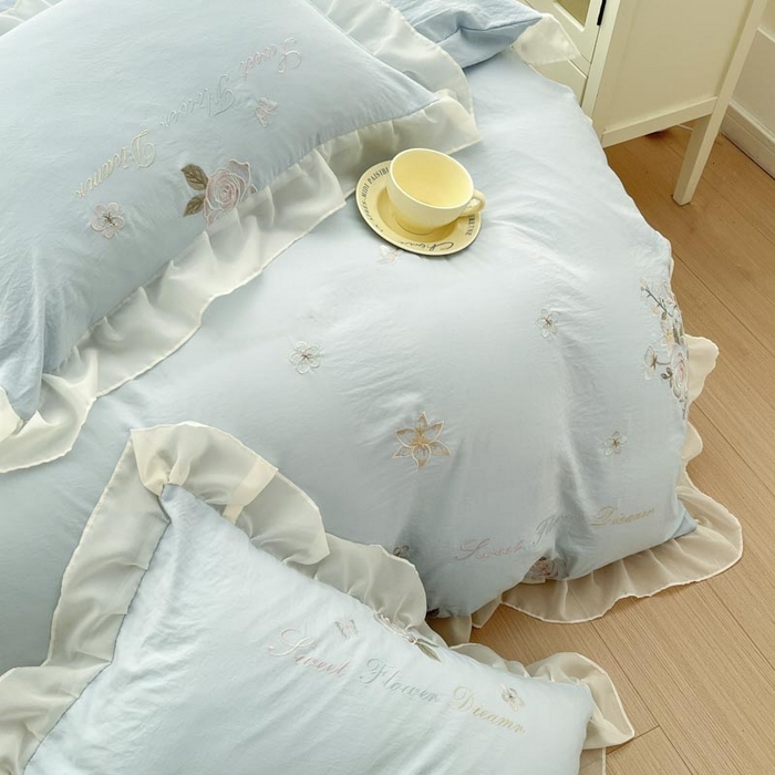 91家纺网 家纺一手货源 找家纺 （总）AB家纺2025新款 水洗棉绣花四件套