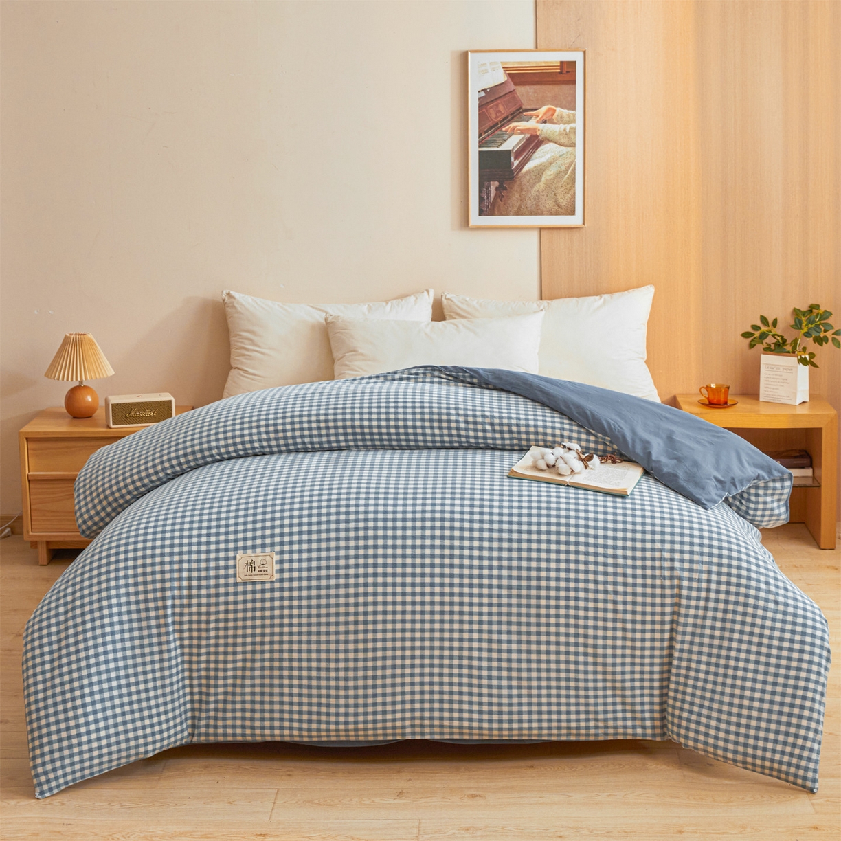 91家纺网 家纺一手货源 找家纺 梵蒂莎 2025新款可拆卸棉花被（场景1） 海盐小格