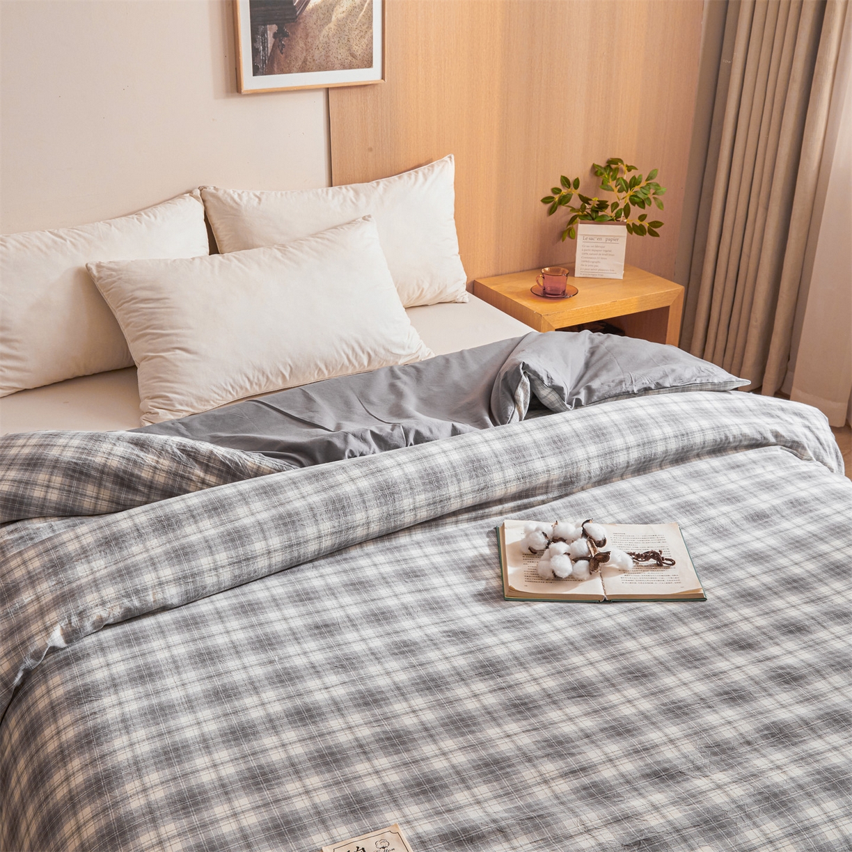 91家纺网 家纺一手货源 找家纺 梵蒂莎 2025新款可拆卸棉花被（场景1） 素格灰调