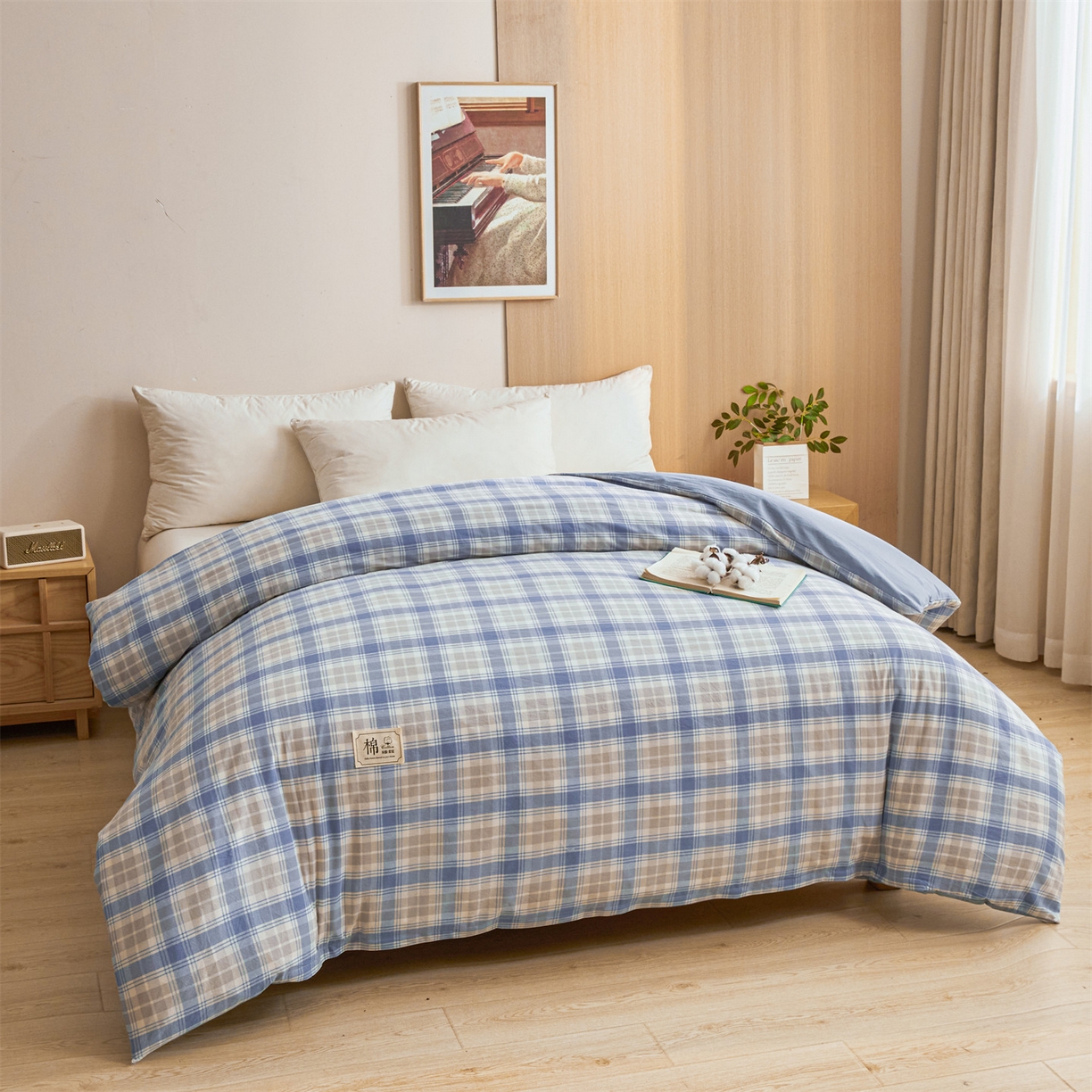 91家纺网 家纺一手货源 找家纺 梵蒂莎 2025新款可拆卸棉花被（场景1） 浅海絮格