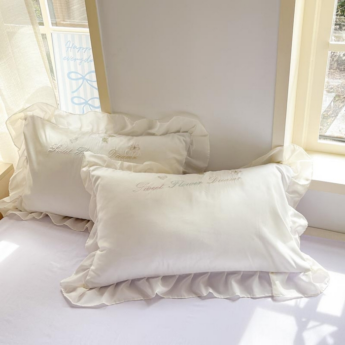 91家纺网 家纺一手货源 找家纺 AB家纺2025新款 水洗棉绣花四件套 依兰梦 浅紫白