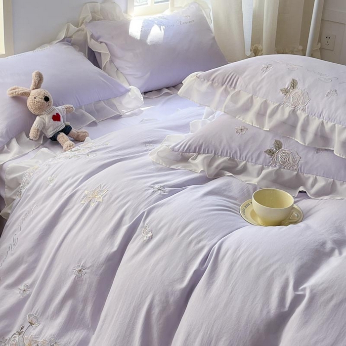 91家纺网 家纺一手货源 找家纺 AB家纺2025新款 水洗棉绣花四件套 依兰梦 香芋紫