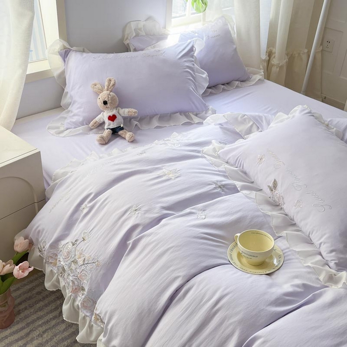 91家纺网 家纺一手货源 找家纺 AB家纺2025新款 水洗棉绣花四件套 依兰梦 香芋紫