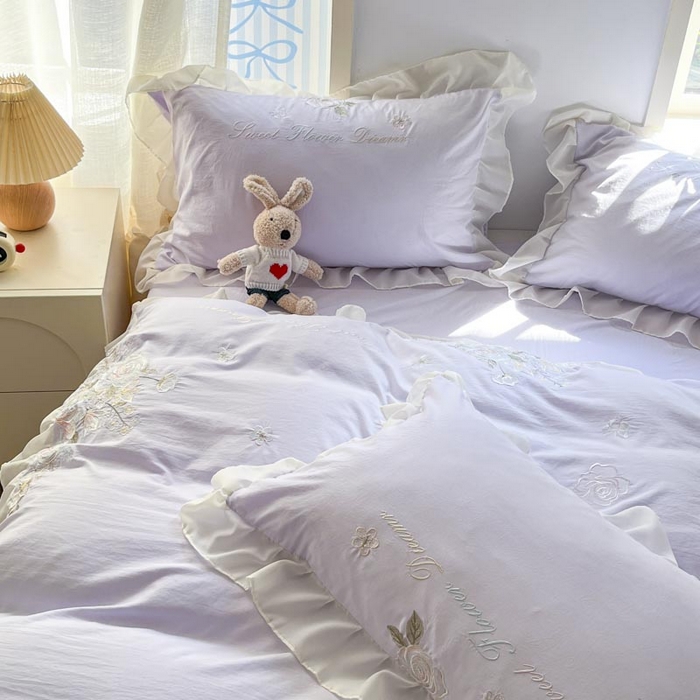 91家纺网 家纺一手货源 找家纺 AB家纺2025新款 水洗棉绣花四件套 依兰梦 香芋紫