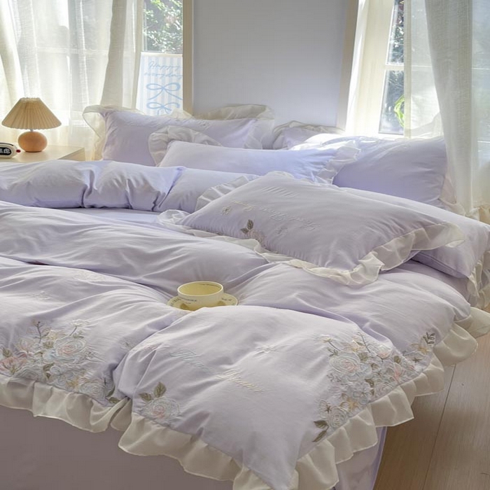AB家纺2025新款 水洗棉绣花四件套 依兰梦 香芋紫