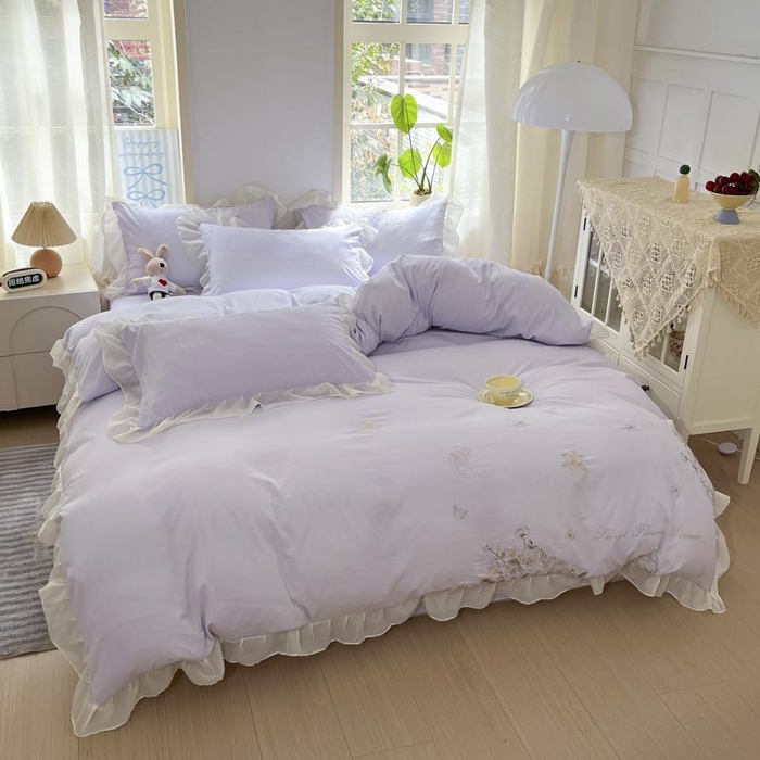 91家纺网 家纺一手货源 找家纺 AB家纺2025新款 水洗棉绣花四件套 依兰梦 香芋紫