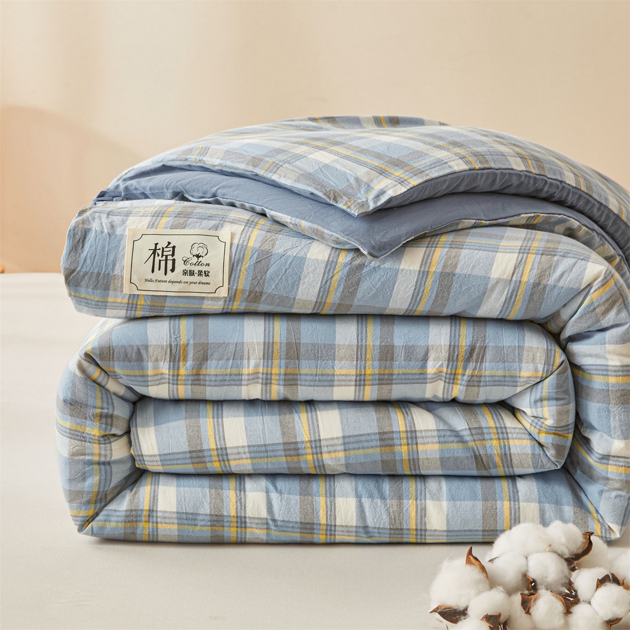 91家纺网 家纺一手货源 找家纺 梵蒂莎 2025新款可拆卸棉花被（场景2） 蓝黄织梦