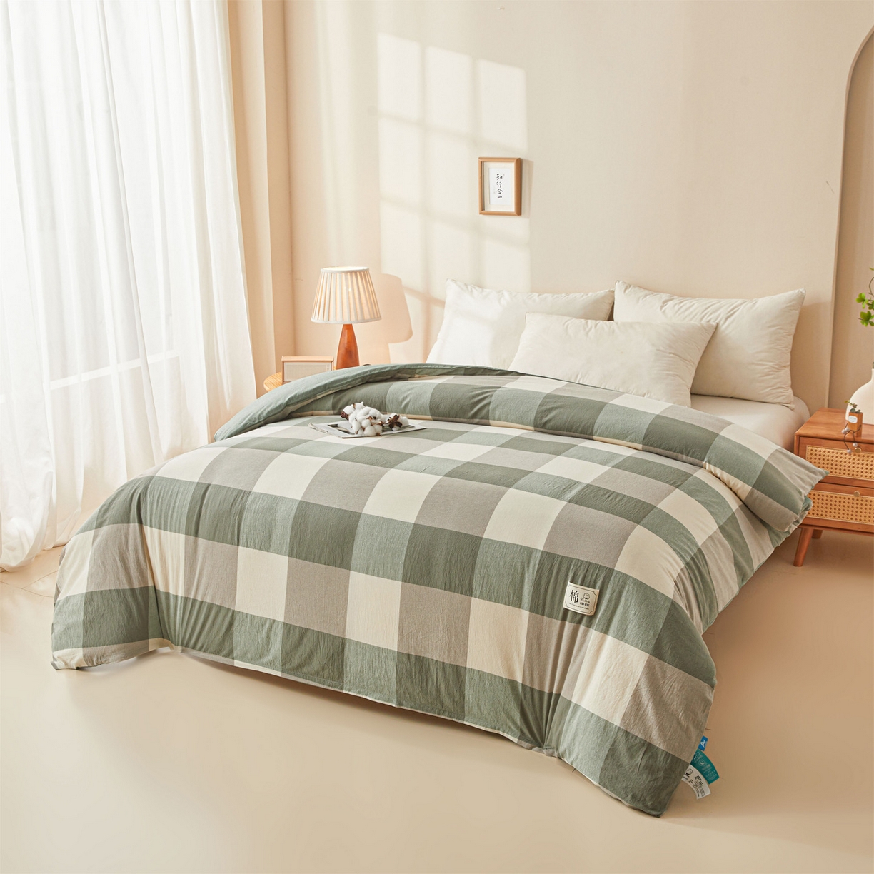 91家纺网 家纺一手货源 找家纺 梵蒂莎 2025新款可拆卸棉花被（场景2） 绿大格