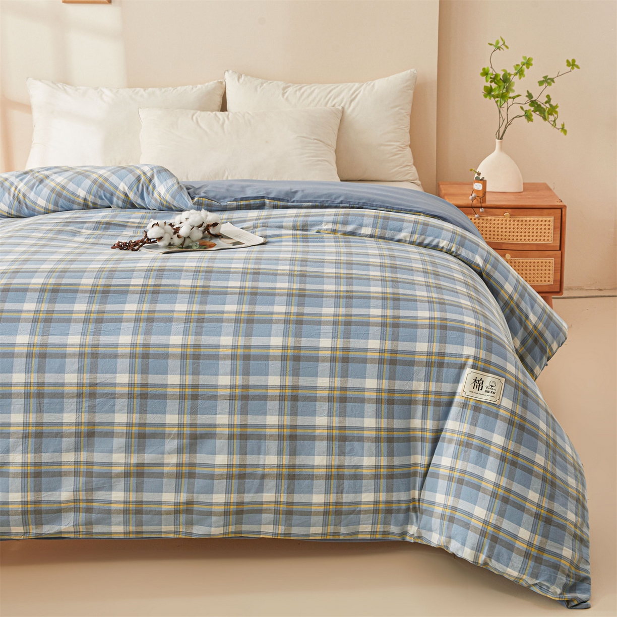 91家纺网 家纺一手货源 找家纺 梵蒂莎 2025新款可拆卸棉花被（场景2） 蓝黄织梦