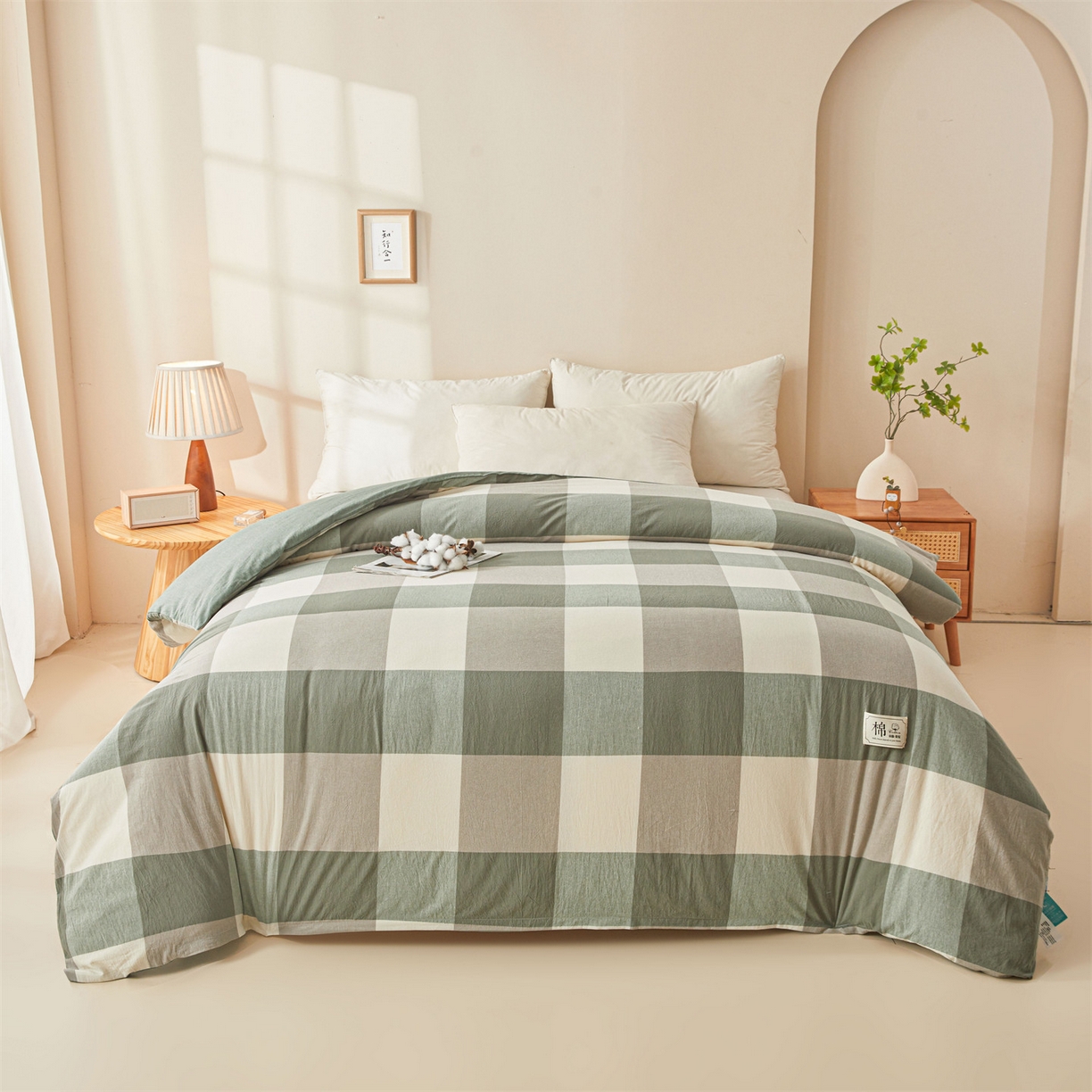 91家纺网 家纺一手货源 找家纺 梵蒂莎 2025新款可拆卸棉花被（场景2） 绿大格