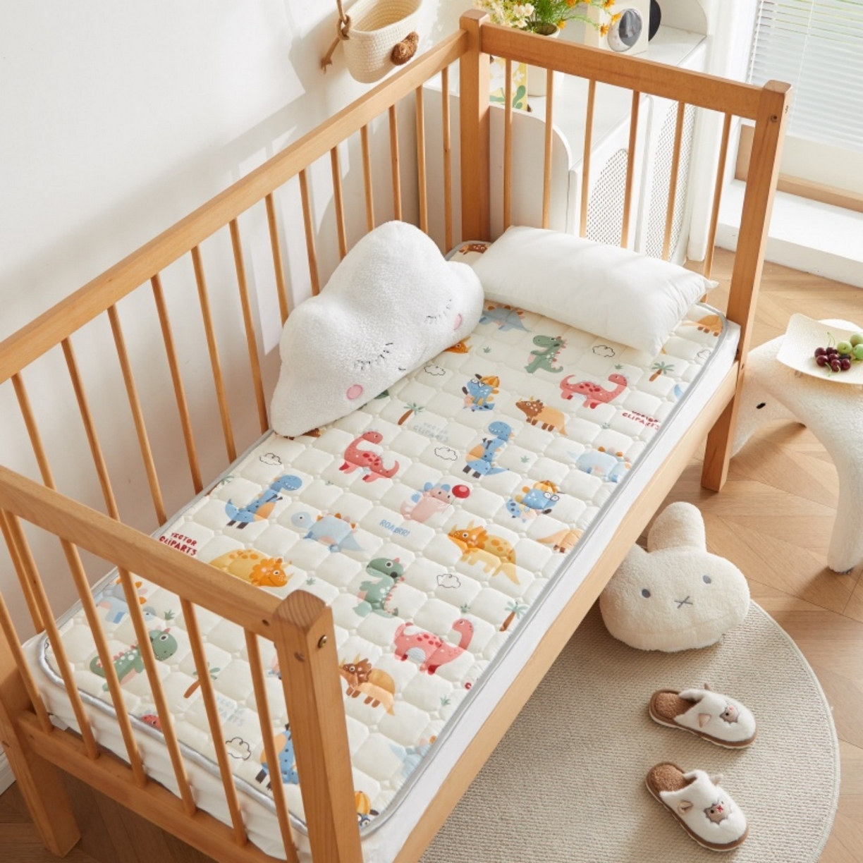 奇丝雅 2025新款A类全棉棉花婴儿薄床垫幼儿园床褥子儿童专用小宝宝拼接四季通用午睡垫被午托入学 棉花填充-恐龙萌游记-全棉款