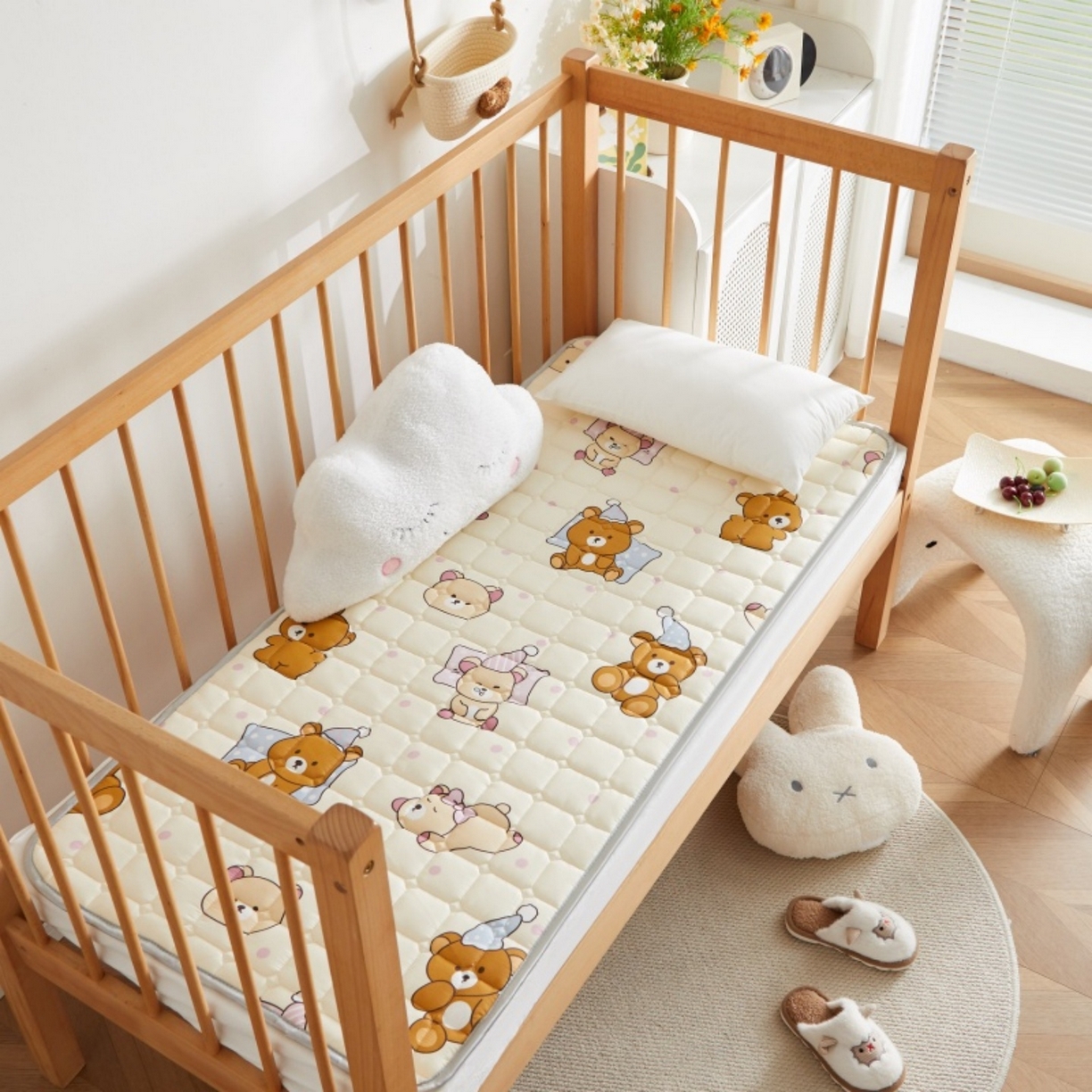 奇丝雅 2025新款A类全棉棉花婴儿薄床垫幼儿园床褥子儿童专用小宝宝拼接四季通用午睡垫被午托入学 棉花填充-熊熊枕边语-全棉款