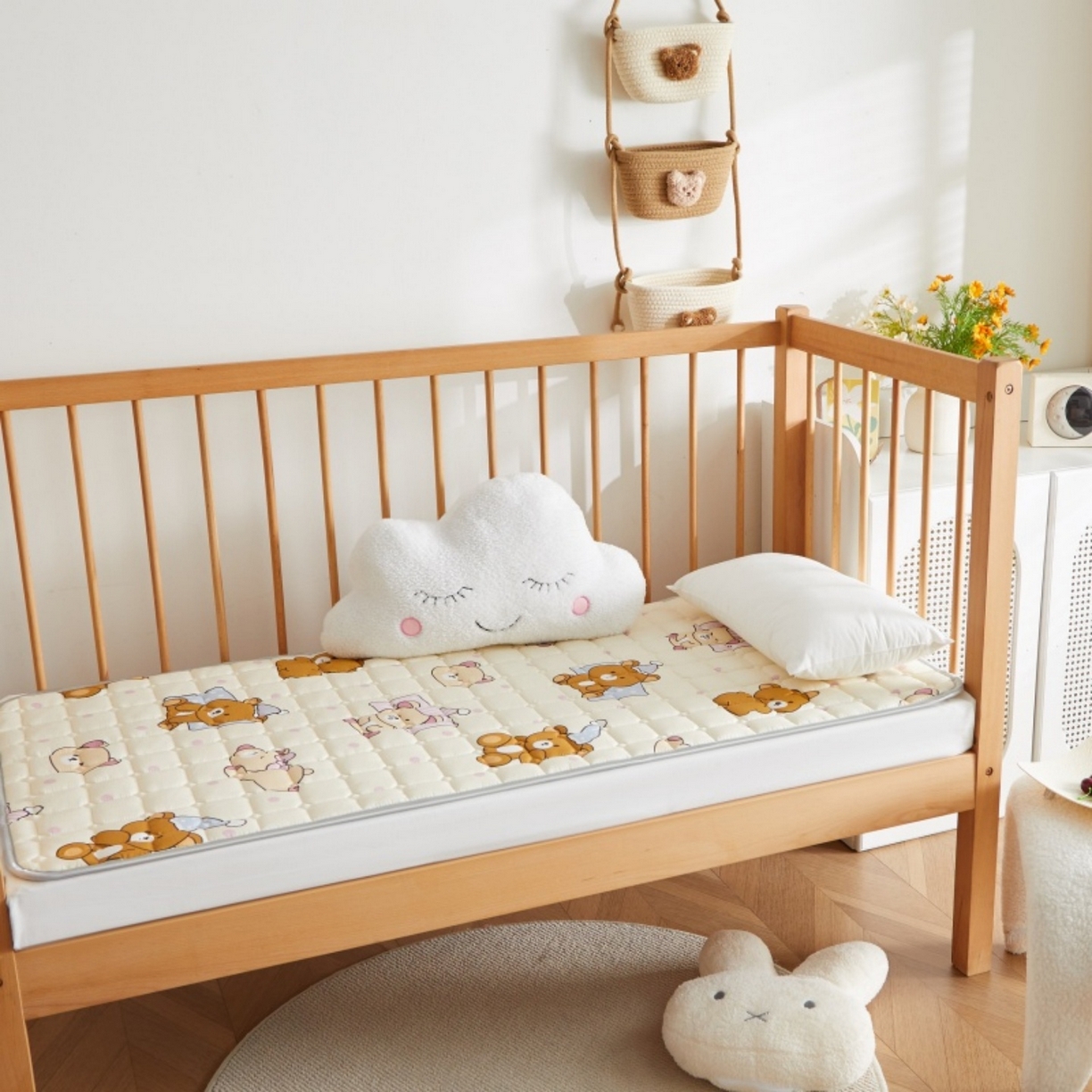 91家纺网 家纺一手货源 找家纺 奇丝雅 2025新款A类全棉棉花婴儿薄床垫幼儿园床褥子儿童专用小宝宝拼接四季通用午睡垫被午托入学 棉花填充-熊熊枕边语-全棉款