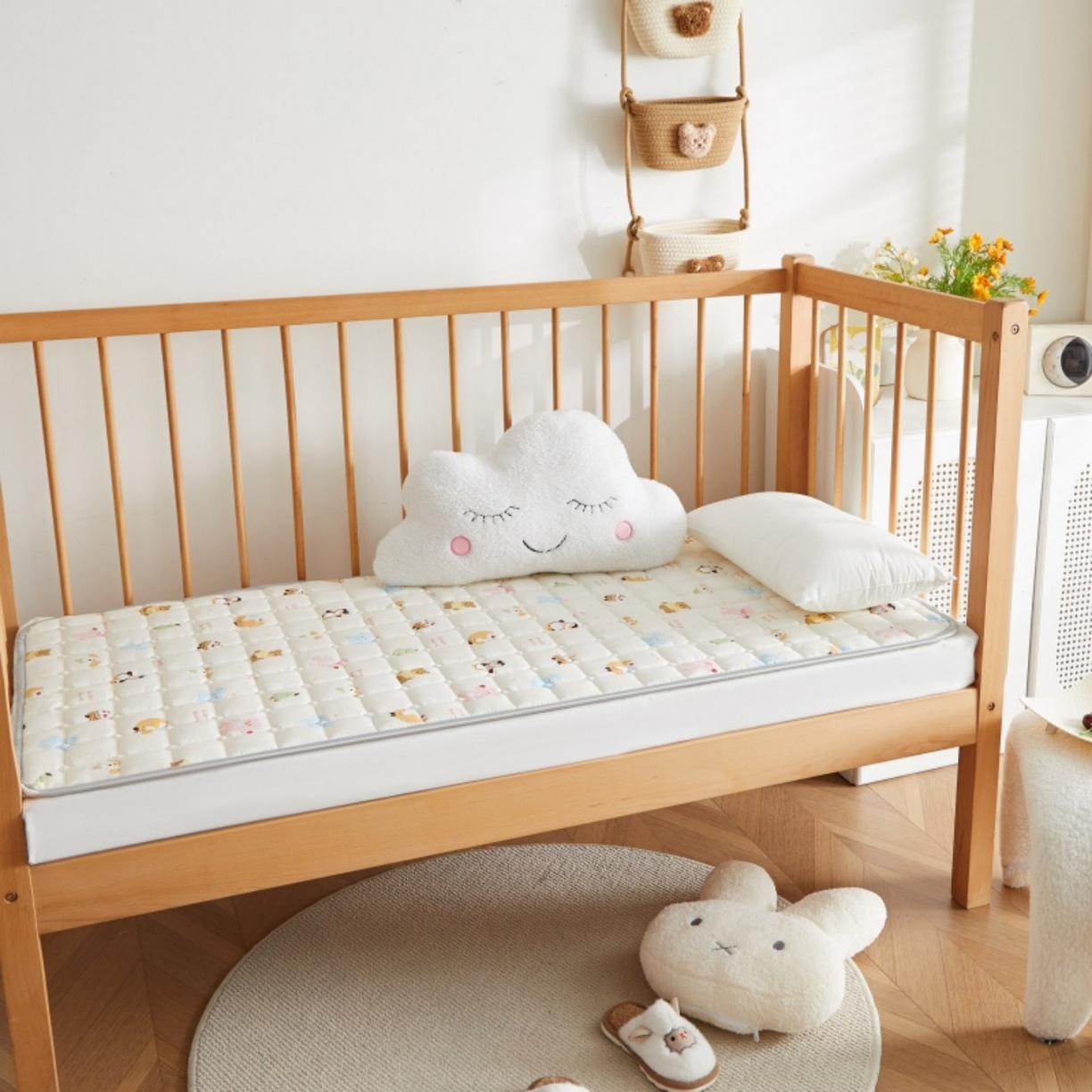 91家纺网 家纺一手货源 找家纺 奇丝雅 2025新款A类全棉棉花婴儿薄床垫幼儿园床褥子儿童专用小宝宝拼接四季通用午睡垫被午托入学 棉花填充-面包乐园-全棉款