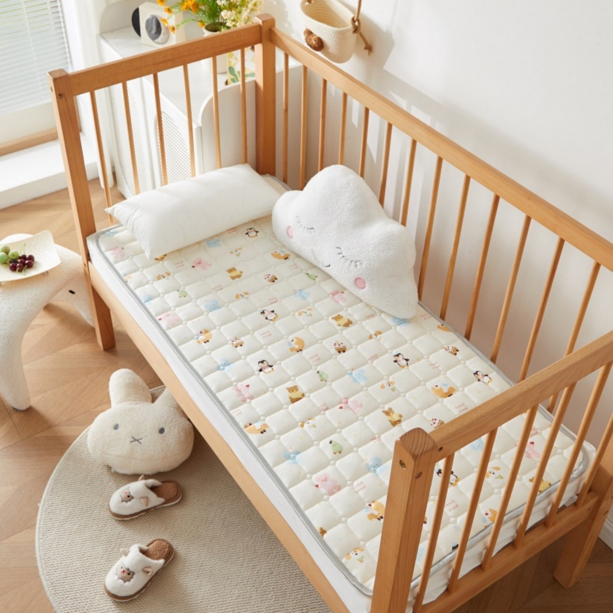 91家纺网 家纺一手货源 找家纺 奇丝雅 2025新款A类全棉棉花婴儿薄床垫幼儿园床褥子儿童专用小宝宝拼接四季通用午睡垫被午托入学 棉花填充-面包乐园-全棉款