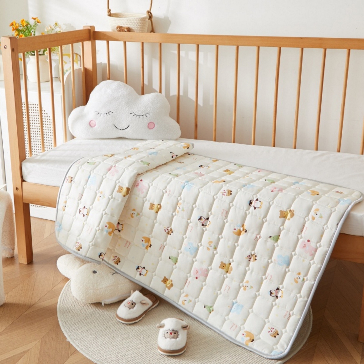 91家纺网 家纺一手货源 找家纺 奇丝雅 2025新款A类全棉棉花婴儿薄床垫幼儿园床褥子儿童专用小宝宝拼接四季通用午睡垫被午托入学 棉花填充-面包乐园-全棉款