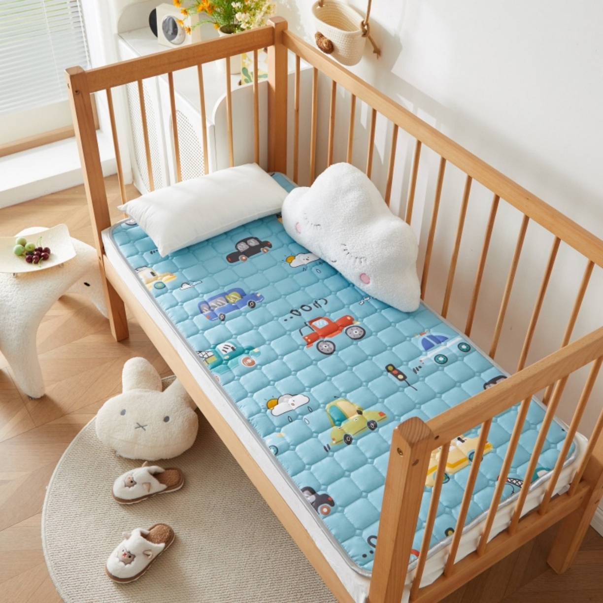 91家纺网 家纺一手货源 找家纺 奇丝雅 2025新款A类全棉棉花婴儿薄床垫幼儿园床褥子儿童专用小宝宝拼接四季通用午睡垫被午托入学 棉花填充-汽车乐园-全棉款