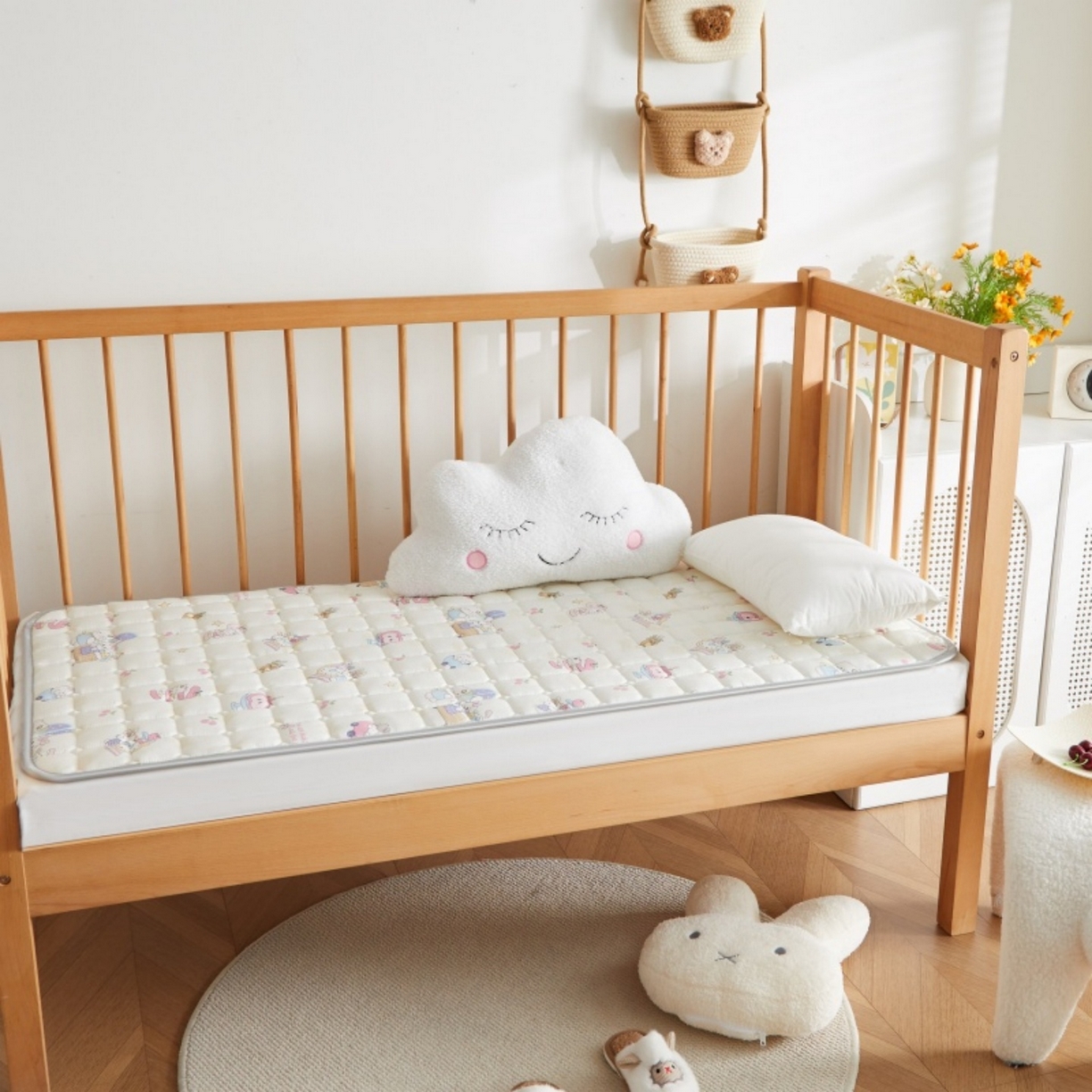 91家纺网 家纺一手货源 找家纺 奇丝雅 2025新款A类全棉棉花婴儿薄床垫幼儿园床褥子儿童专用小宝宝拼接四季通用午睡垫被午托入学 棉花填充-甜梦悠韵-全棉款