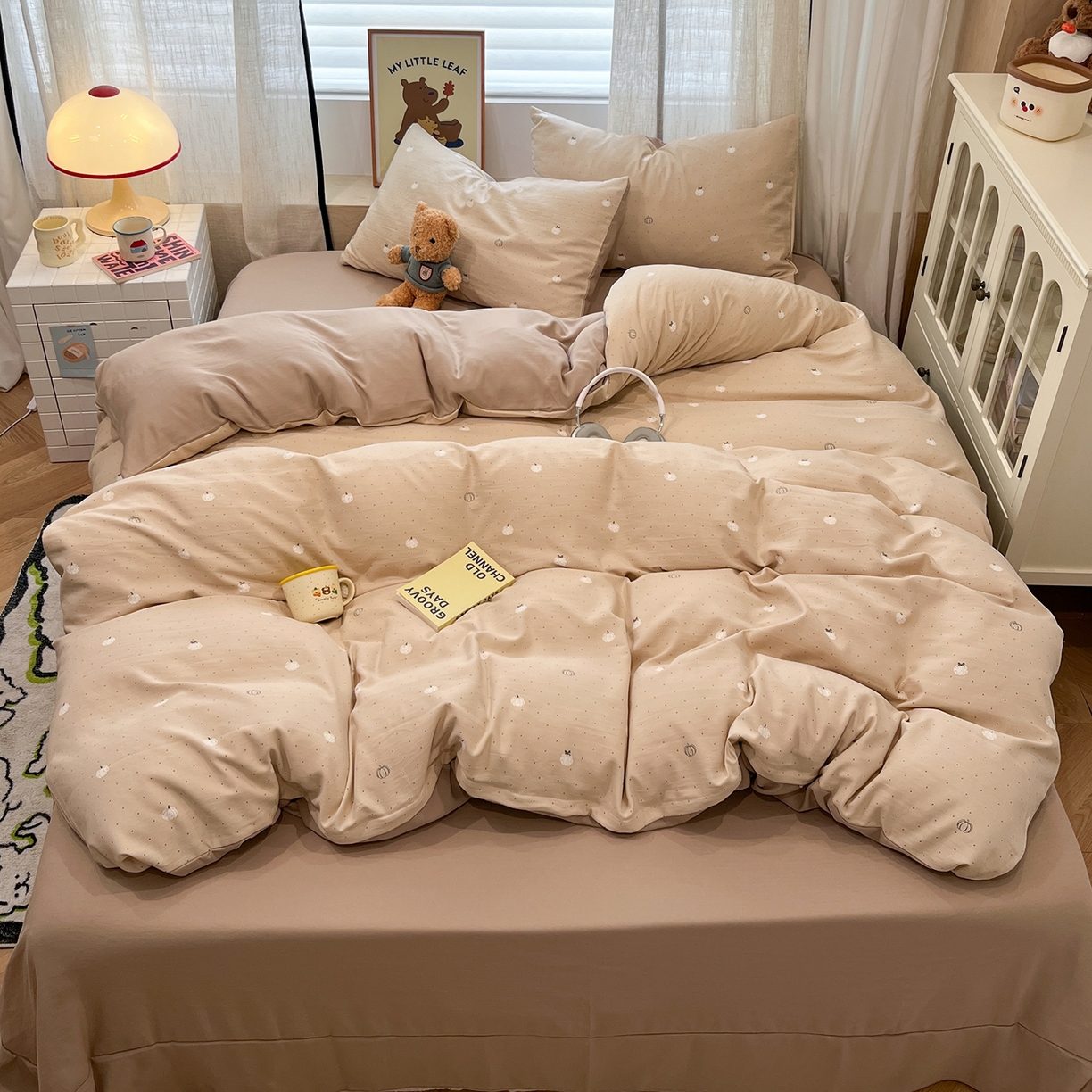 91家纺网 家纺一手货源 找家纺 金梦拉家纺 2025新款A类提花人字纹小布袋款四件套 小南瓜