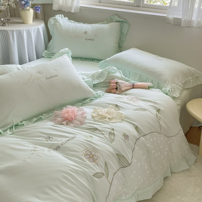 91家纺网 家纺一手货源 找家纺 （总）AB家纺2025新款 水洗棉绣花四件套