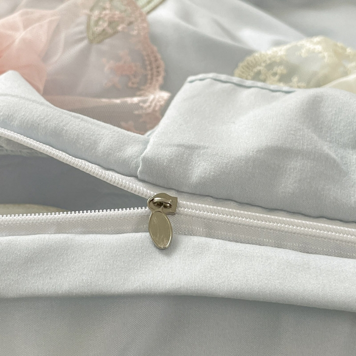 91家纺网 家纺一手货源 找家纺 AB家纺2025新款 水洗棉绣花四件套 丽芙塔-天空蓝