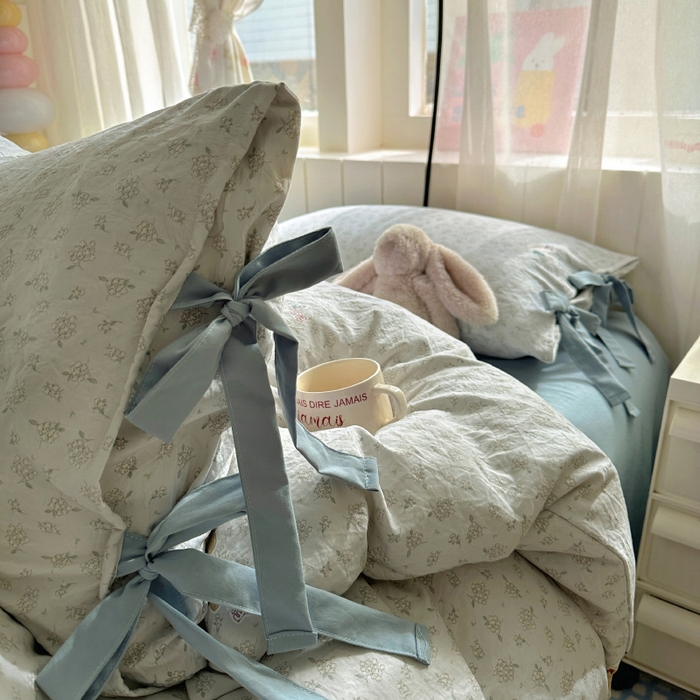 91家纺网 家纺一手货源 找家纺 漫仙阁家纺 2025新款蝴蝶结绑带款四件套-卡通系列 绅士小象-蓝