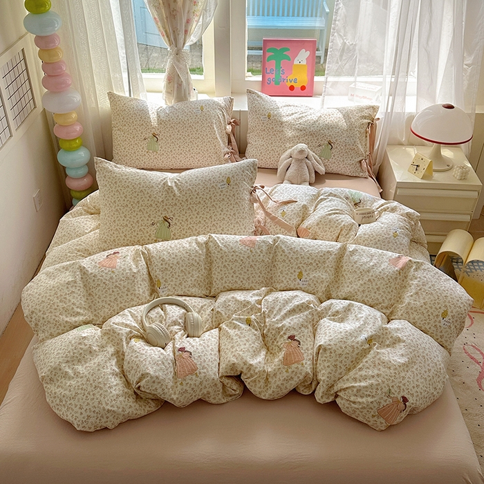 91家纺网 家纺一手货源 找家纺 漫仙阁家纺 2025新款蝴蝶结绑带款四件套-卡通系列 春日序曲