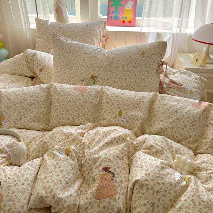 91家纺网 家纺一手货源 找家纺 漫仙阁家纺 2025新款蝴蝶结绑带款四件套-卡通系列 春日序曲