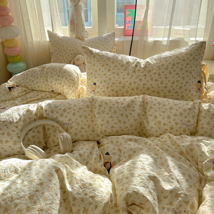 91家纺网 家纺一手货源 找家纺 漫仙阁家纺 2025新款蝴蝶结绑带款四件套-卡通系列 绅士小象-米黄