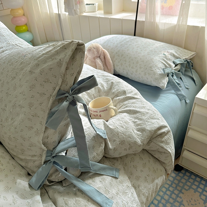 91家纺网 家纺一手货源 找家纺 漫仙阁家纺 2025新款蝴蝶结绑带款四件套-卡通系列 绅士小象-蓝