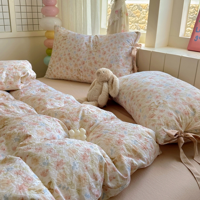 91家纺网 家纺一手货源 找家纺 漫仙阁家纺 2025新款蝴蝶结绑带款四件套-卡通系列 粉小兔