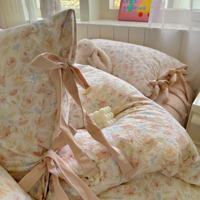 91家纺网 家纺一手货源 找家纺 漫仙阁家纺 2025新款蝴蝶结绑带款四件套-卡通系列 粉小兔