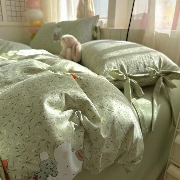 91家纺网 家纺一手货源 找家纺 漫仙阁家纺 2025新款蝴蝶结绑带款四件套-卡通系列 欢乐小象