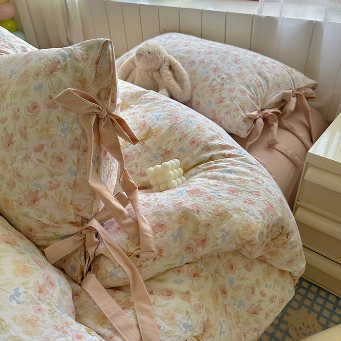 91家纺网 家纺一手货源 找家纺 漫仙阁家纺 2025新款蝴蝶结绑带款四件套-卡通系列 粉小兔