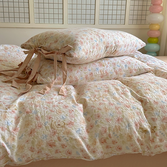 91家纺网 家纺一手货源 找家纺 漫仙阁家纺 2025新款蝴蝶结绑带款四件套-卡通系列 粉小兔