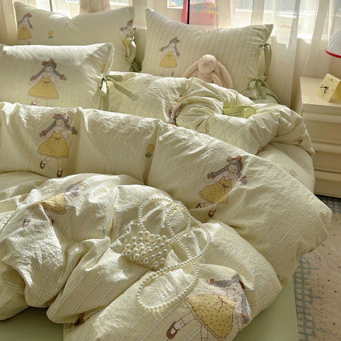 91家纺网 家纺一手货源 找家纺 漫仙阁家纺 2025新款蝴蝶结绑带款四件套-卡通系列 田园女孩