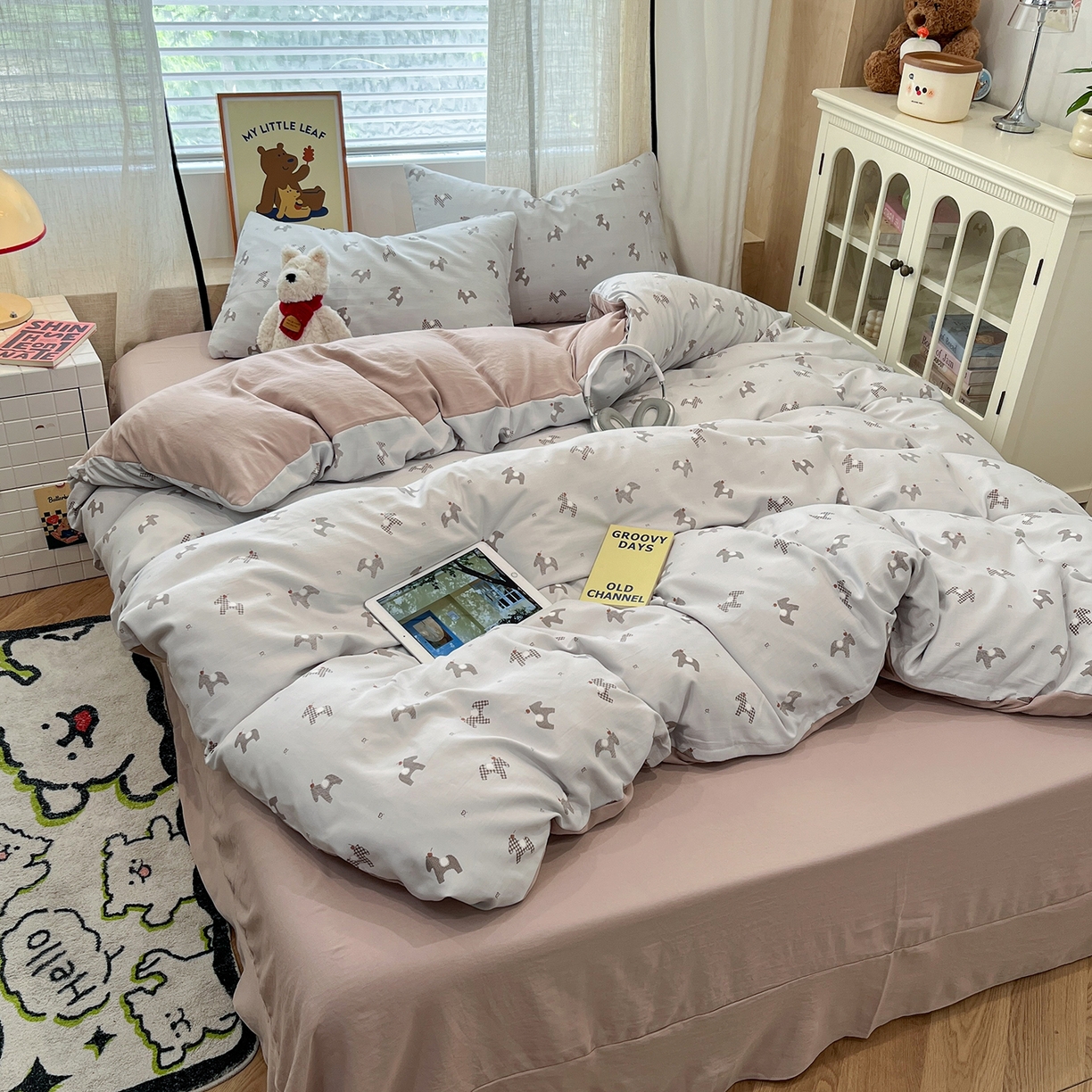 91家纺网 家纺一手货源 找家纺 金梦拉家纺 2025新款A类提花人字纹小布袋款四件套 小木马