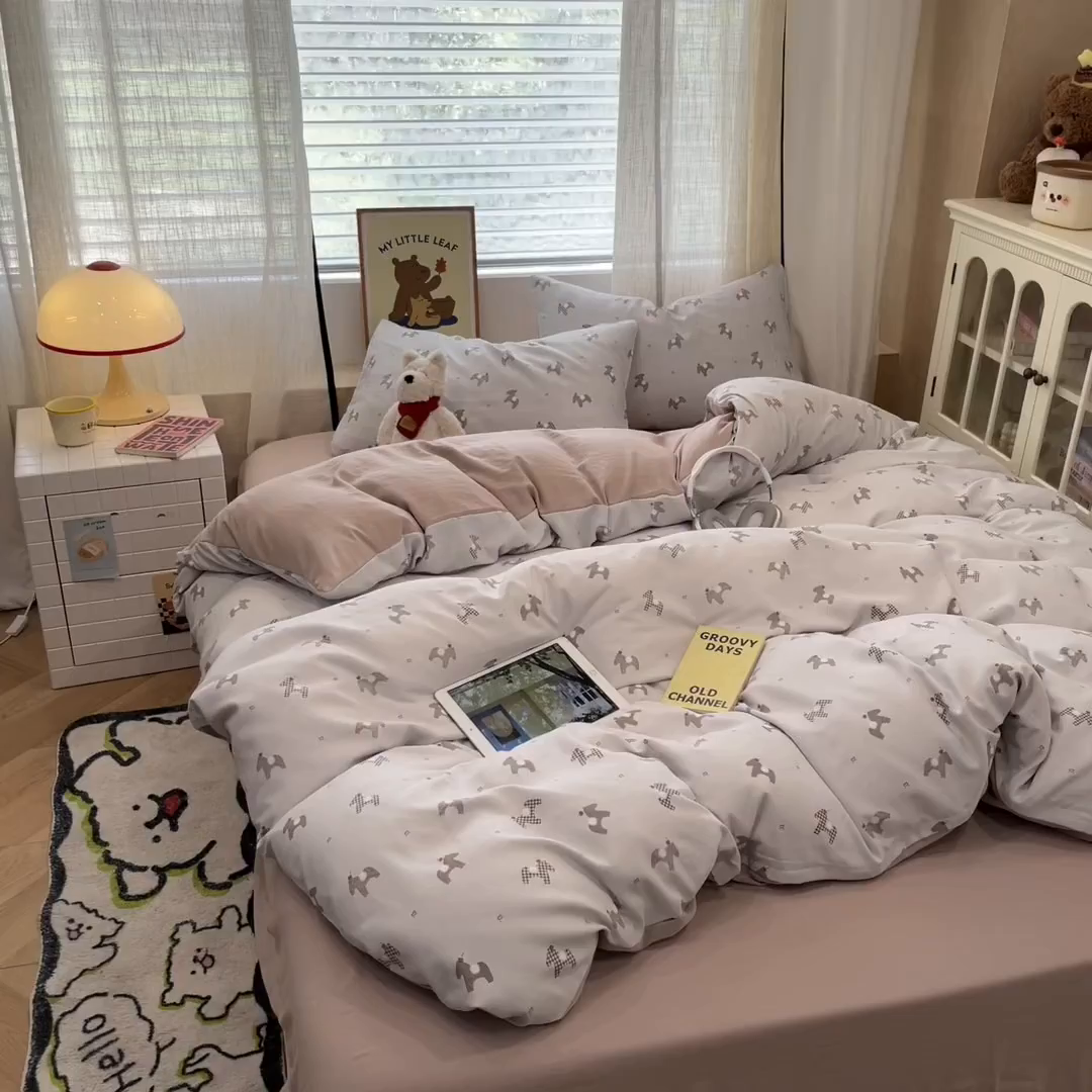 91家纺网 家纺一手货源 找家纺 金梦拉家纺 2025新款A类提花人字纹小布袋款四件套 小木马