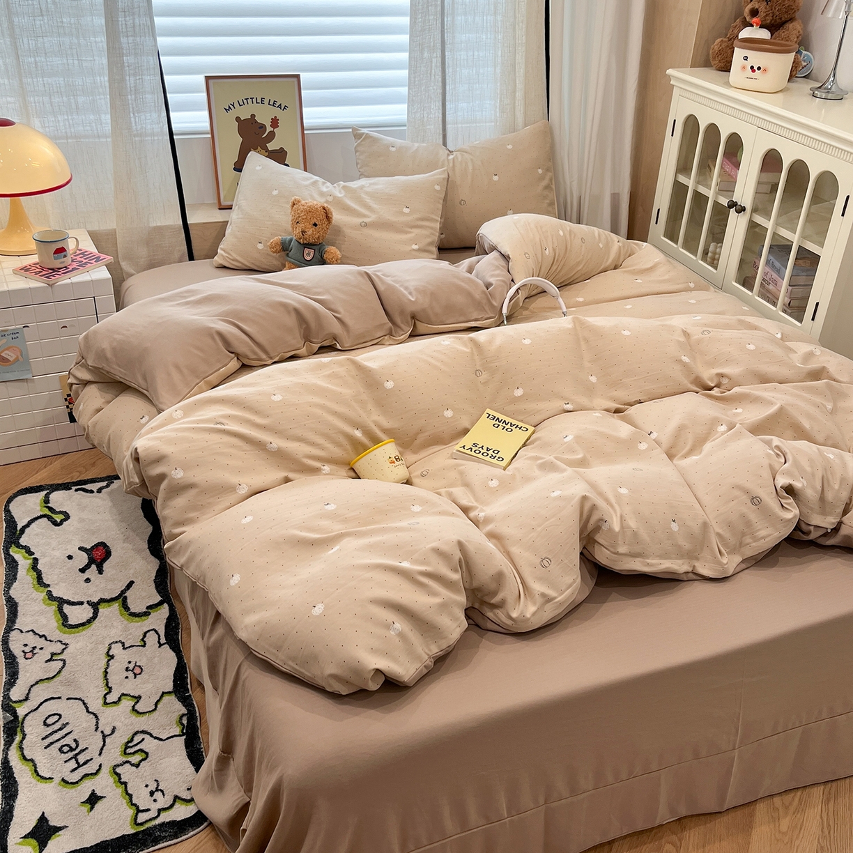 91家纺网 家纺一手货源 找家纺 金梦拉家纺 2025新款A类提花人字纹小布袋款四件套 小南瓜