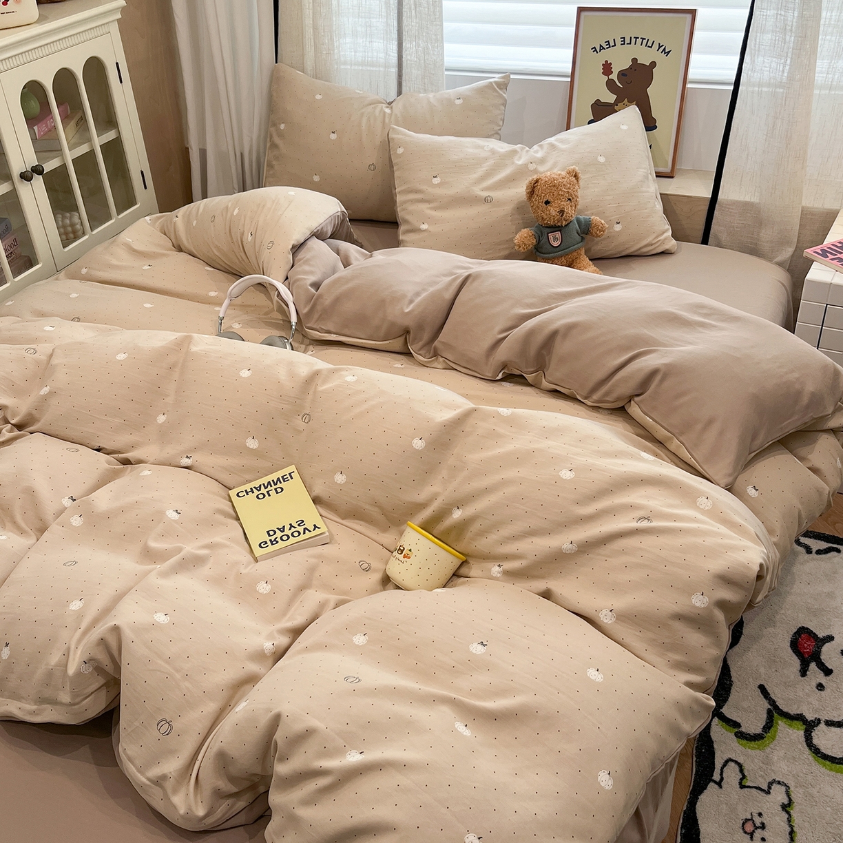 91家纺网 家纺一手货源 找家纺 金梦拉家纺 2025新款A类提花人字纹小布袋款四件套 小南瓜