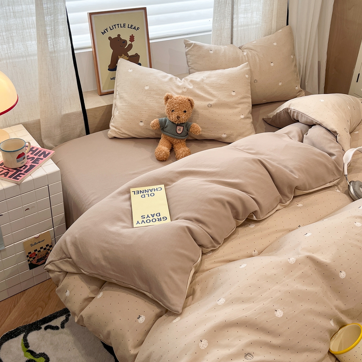 91家纺网 家纺一手货源 找家纺 金梦拉家纺 2025新款A类提花人字纹小布袋款四件套 小南瓜