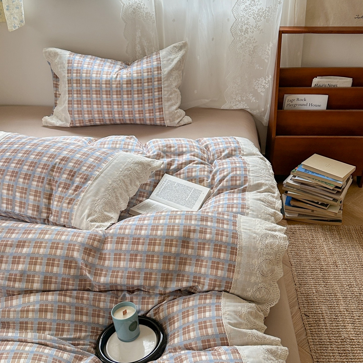 91家纺网 家纺一手货源 找家纺 （总）觅糖家纺 2025新款A类全棉云感双层纱蕾丝花边四件套